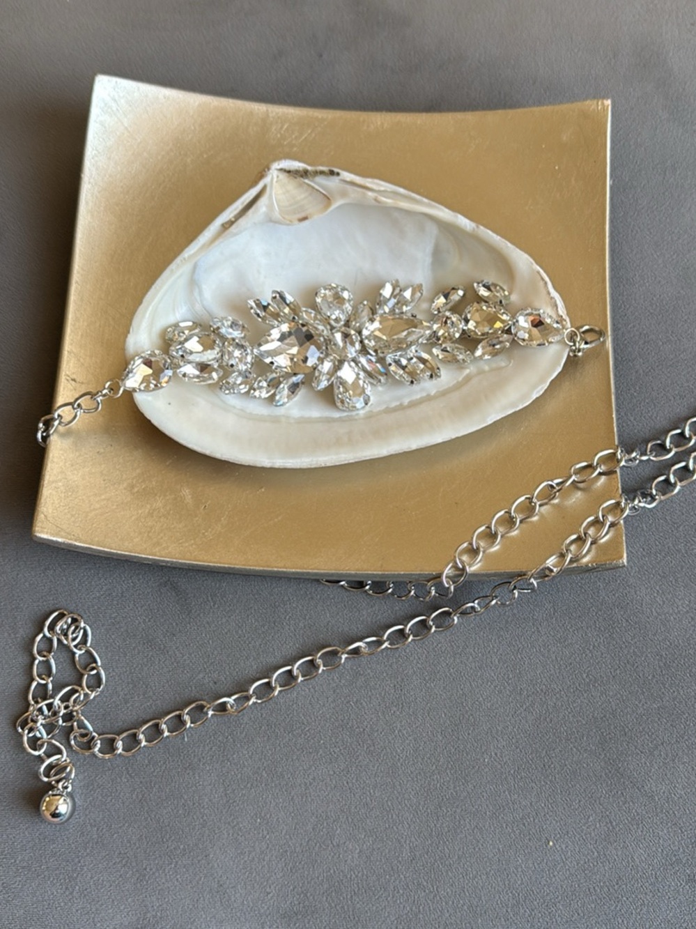 Beautiful Silver Crystal Statement Waist Belt - Sparkling Clear Stones